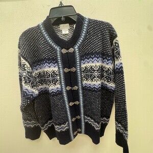 WilliSmith Collection Cardigan Sweater Womens M Blue Nordic Fair Isle